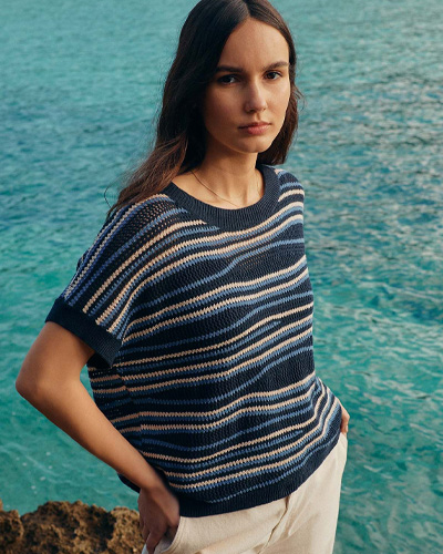 Linen Blend Landscape Stripe Top