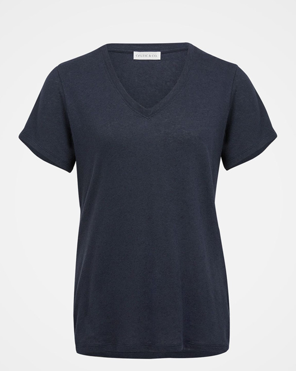 Linen Blend V Neck T Shirt