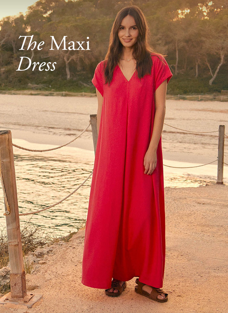  Linen Blend V Neck Maxi Swing Dress