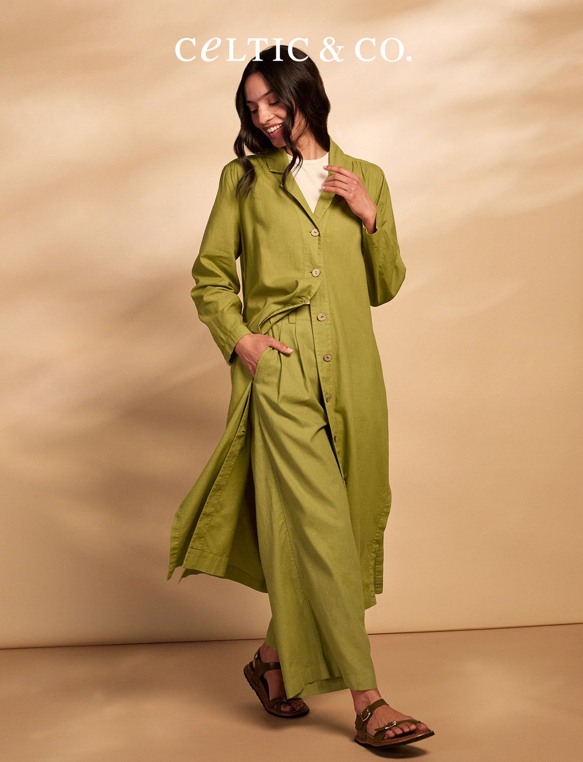 Linen Blend Longline Overshirt Dress
