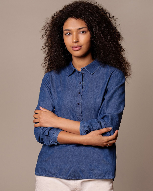 Easy Denim Half Placket Shirt