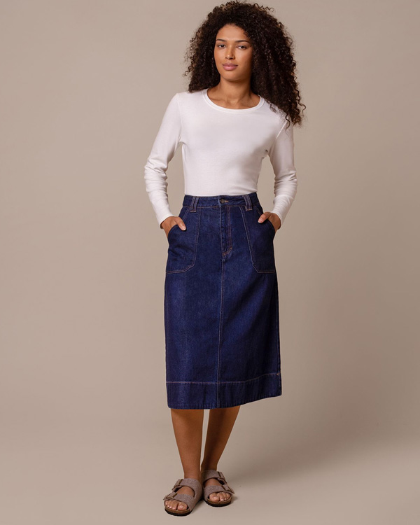 Denim A Line Midi Skirt