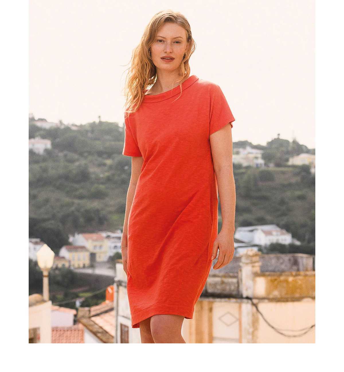 Slub Jersey Collared Knee Length Dress (burnt orange)