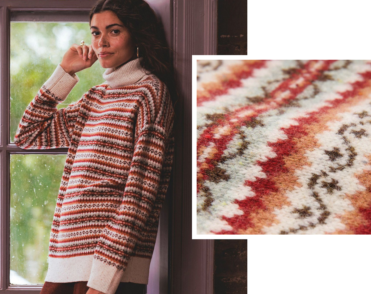 Fair Isle Roll Neck Jumper (oatmeal / rust)