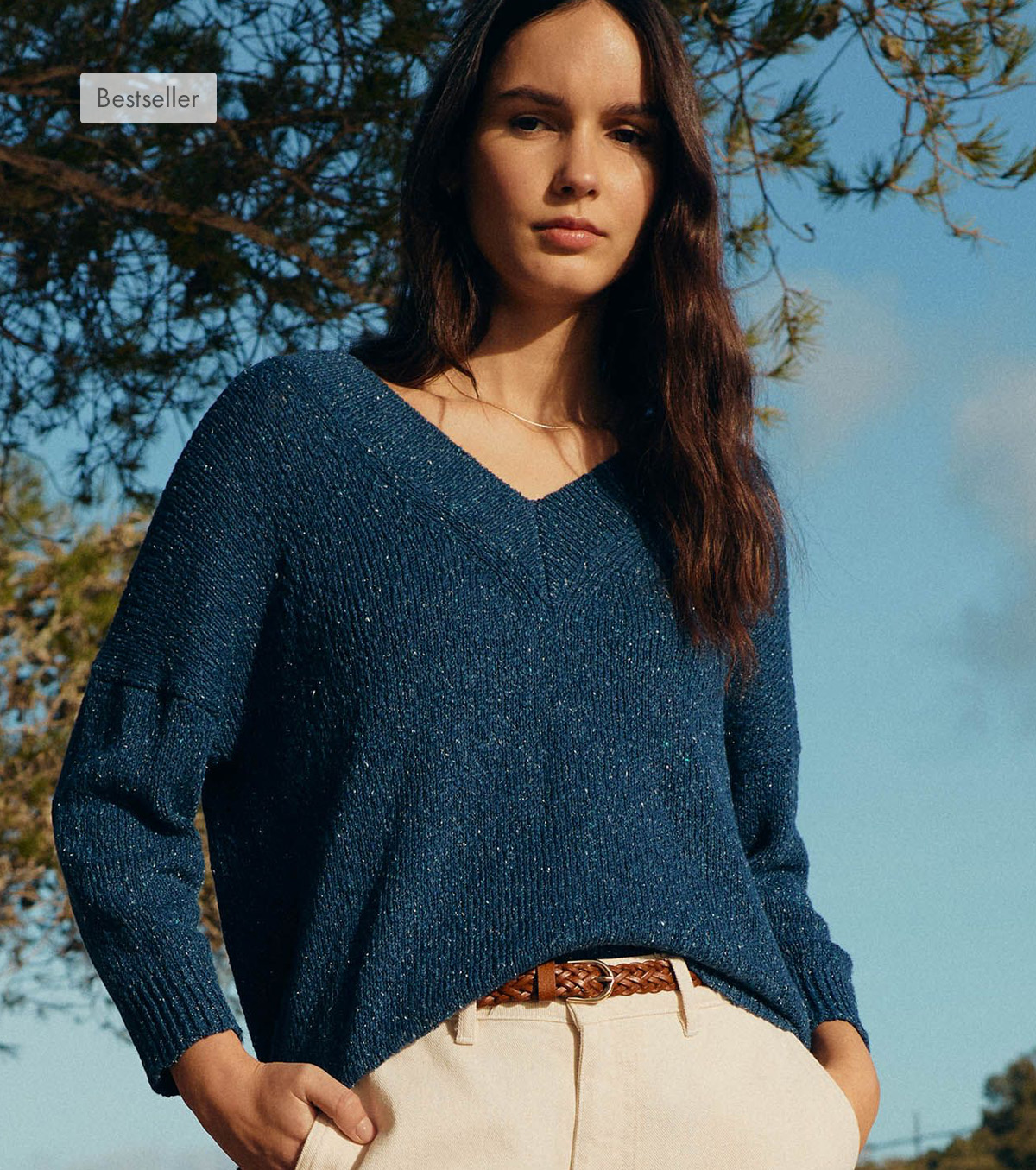 Flecked Cotton Silk Blend V Neck Jumper