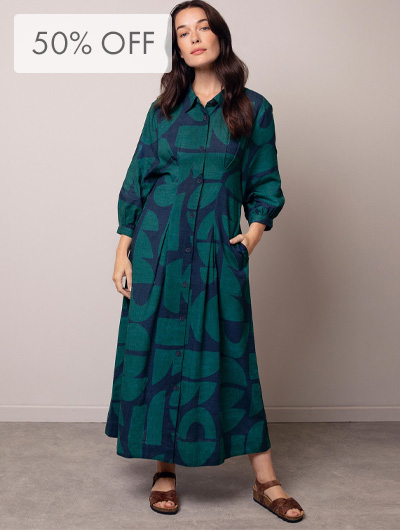 Organic Cotton Blend Pleat Detail Shirt Dress