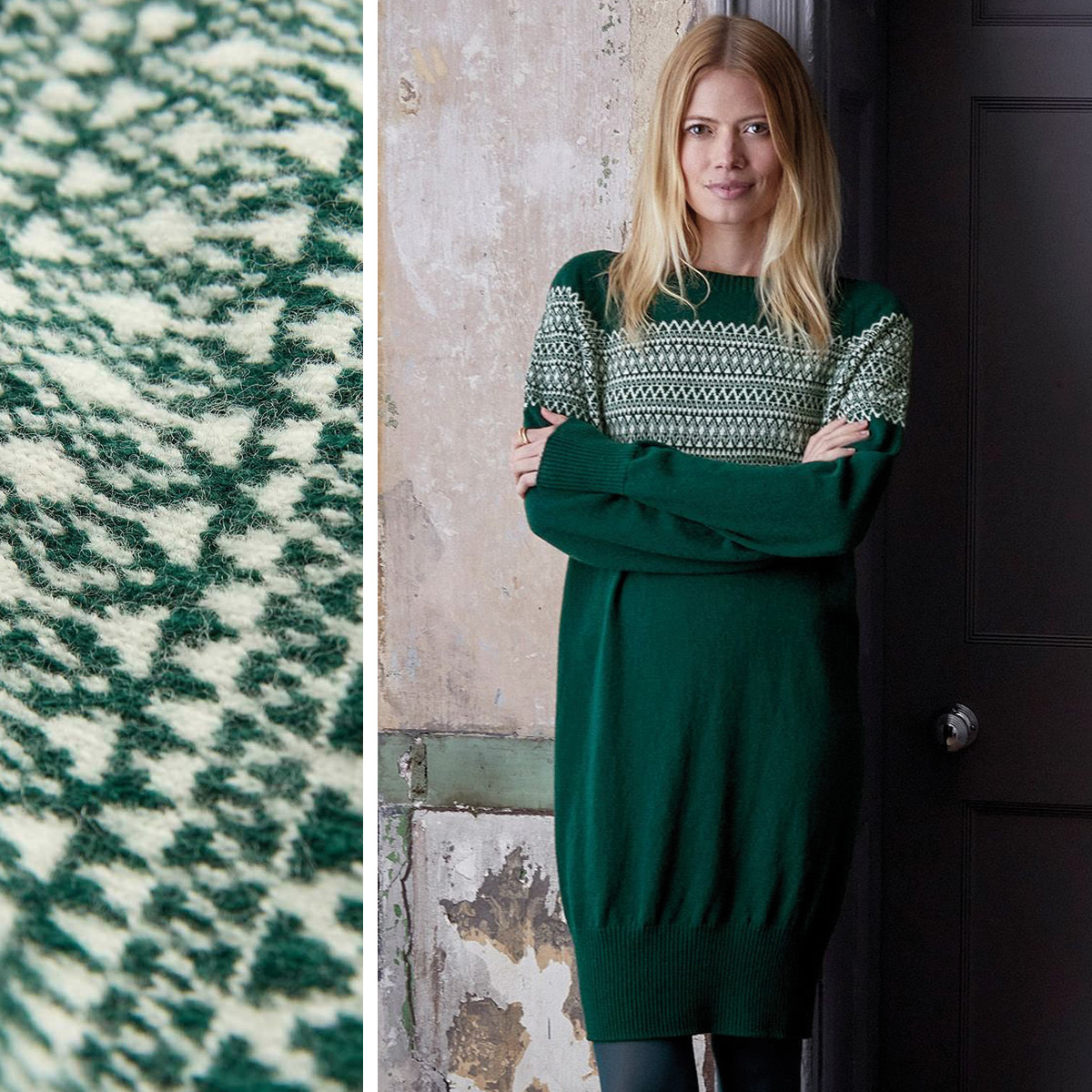 Supersoft Slouch Dress (pine fair isle)