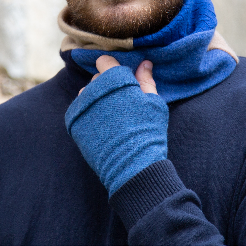 Blue Men's Fingerless Gloves