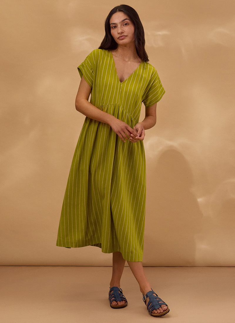 Wrap Waist Stripe Midi Dress