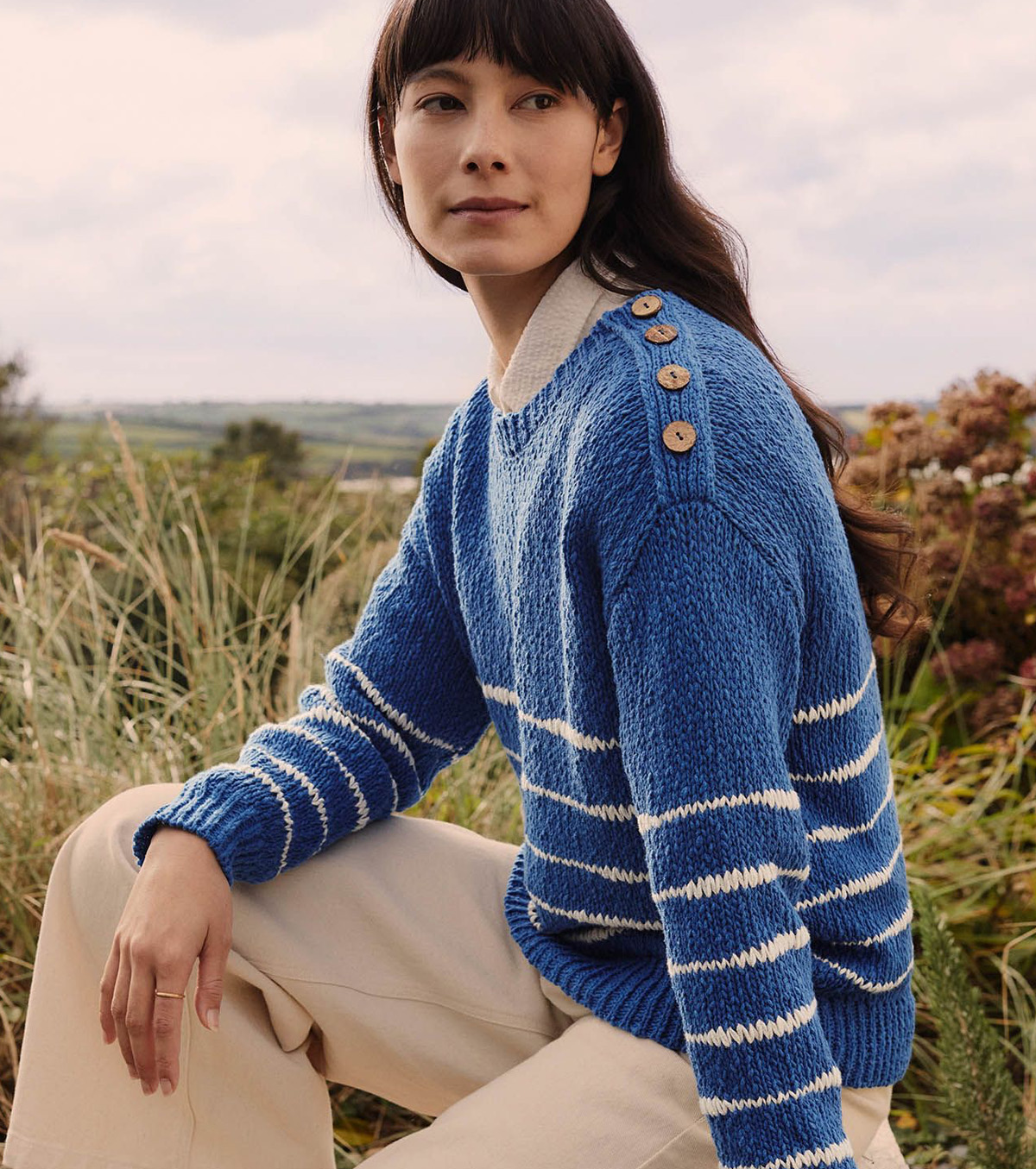Linen Blend Drop Stitch Breton Jumper