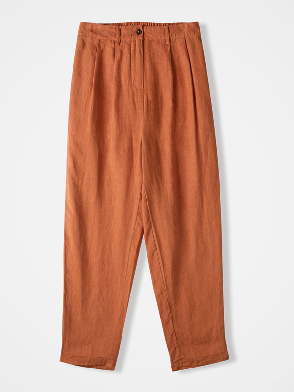 Barrel Leg Pleat Detail Trousers (burnt Sienna)