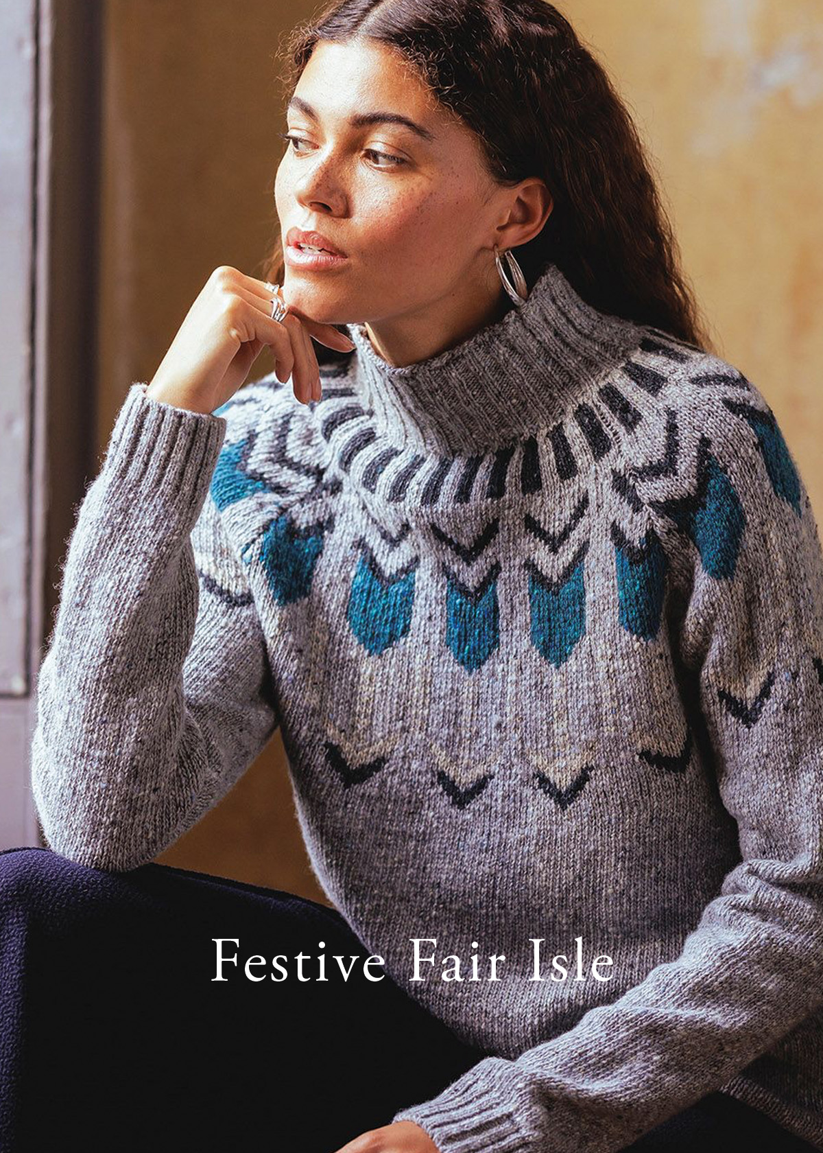 Fair Isle Funnel Neck Jumper (silver grey)