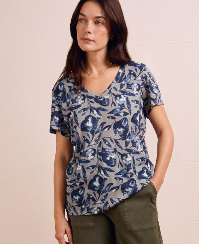Linen Blend V Neck T Shirt