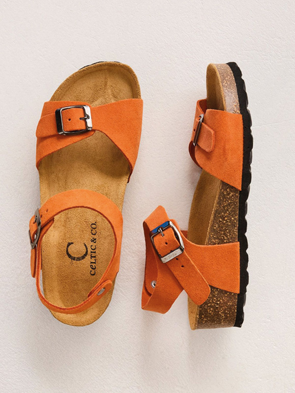 Low Wedge Double Buckle Sandals (burnt orange)