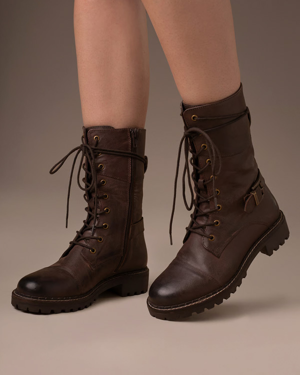 Tall Ankle Lace Up Boots With Strap Detail