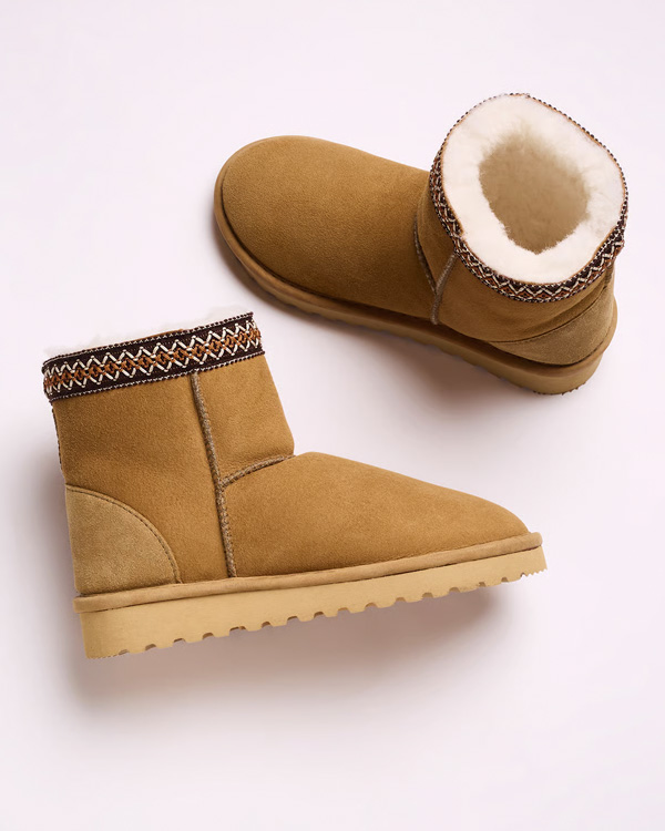 Braid Trim Sheepskin Shortie Boots 