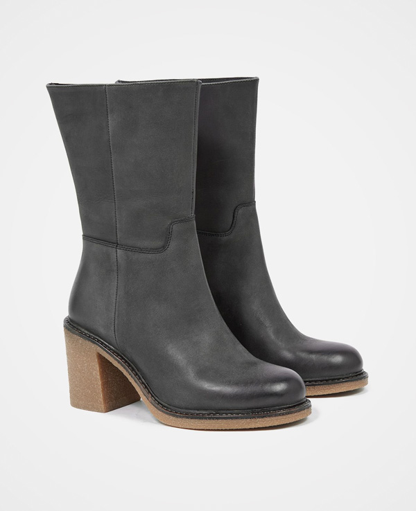 Crepe Block Heel Ankle Boots