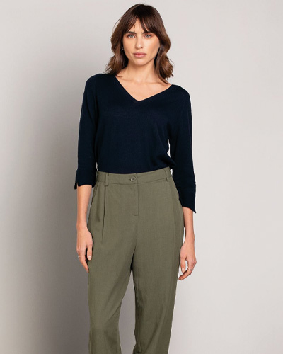 Linen Blend Casual Tapered Leg Trousers