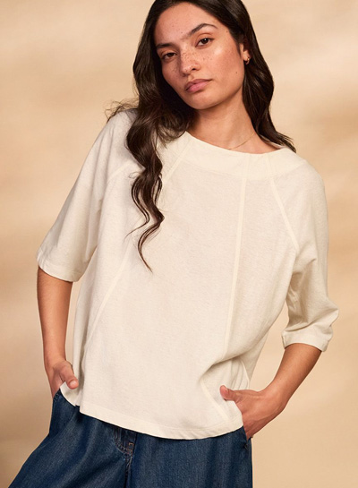 Linen Blend Half Sleeve Swing Top