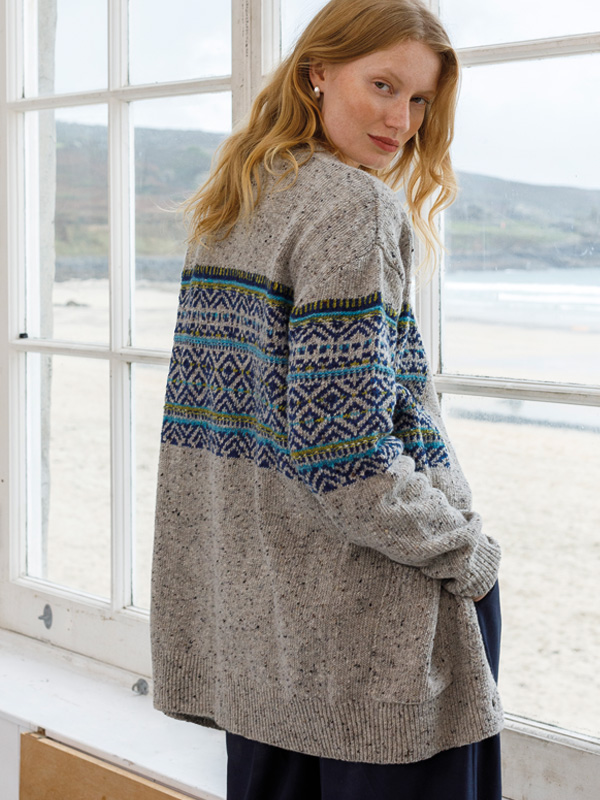 Donegal Fair Isle Boyfriend Cardigan (oatmeal fleck)