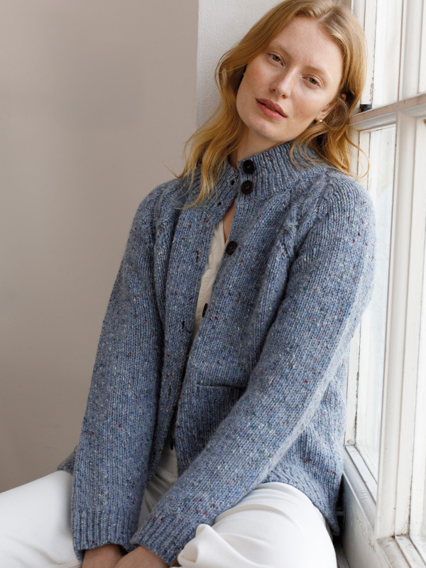 Donegal Funnel Neck Cardigan (vintage blue)