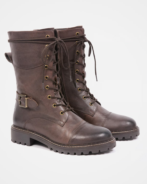 Tall Ankle Lace Up Boots With Strap Detail