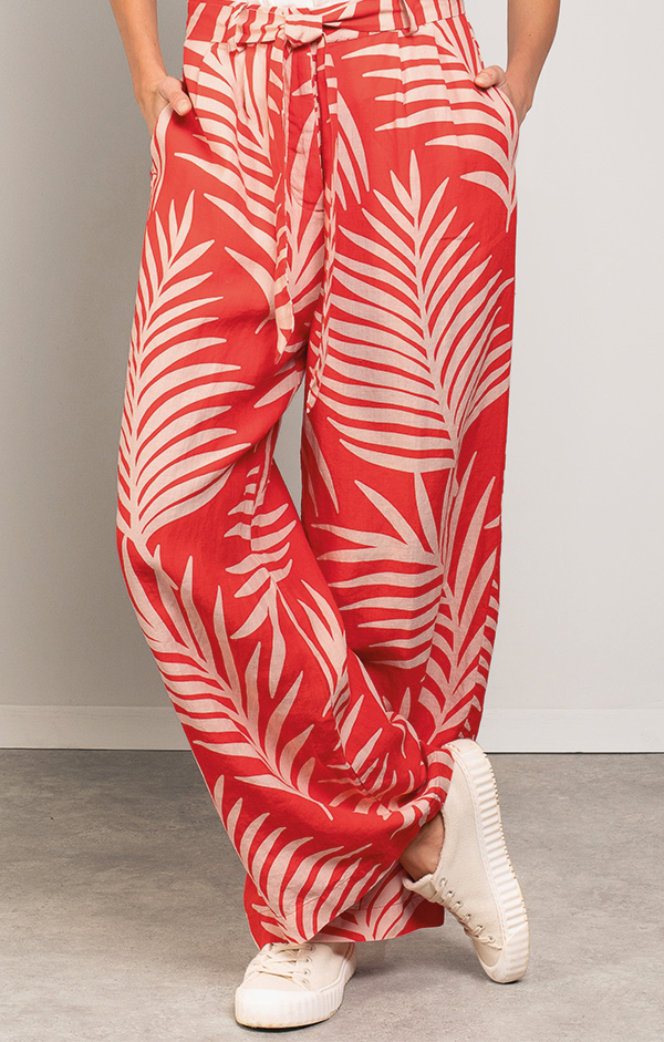 Linen Self Tie Wide Leg Trousers