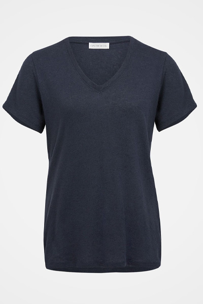 Linen Blend V Neck T Shirt