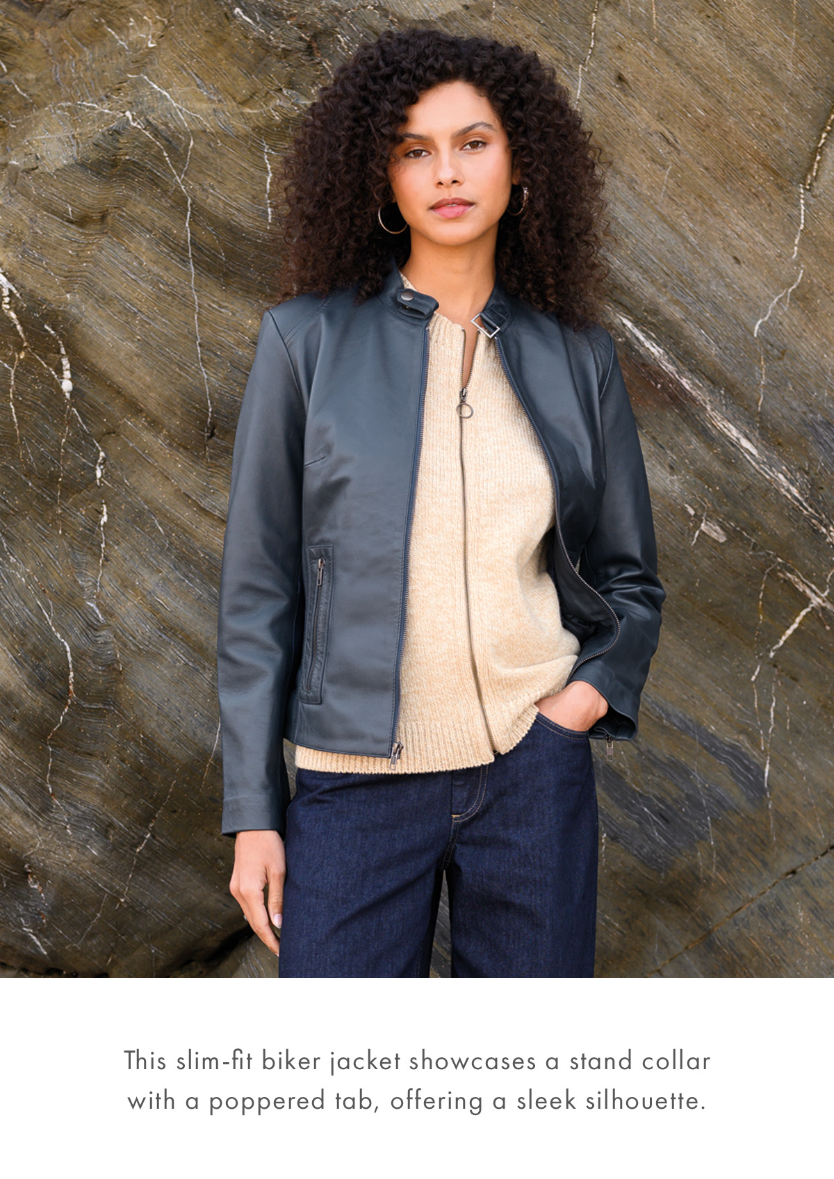 Stand Collar Biker Jacket (indigo)