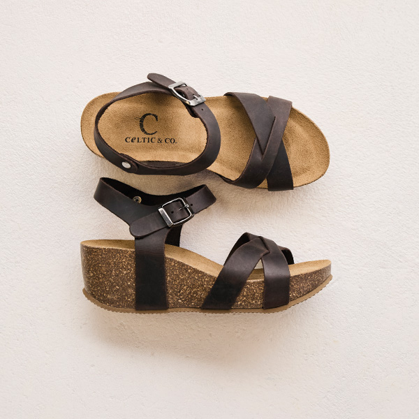 Crossover Wedge Sandals in Ebony