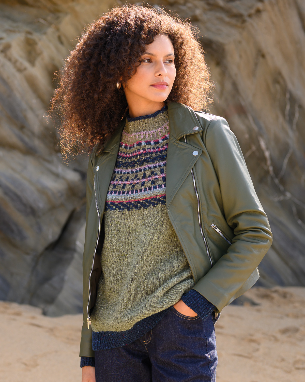 Leather Biker Jacket (khaki)