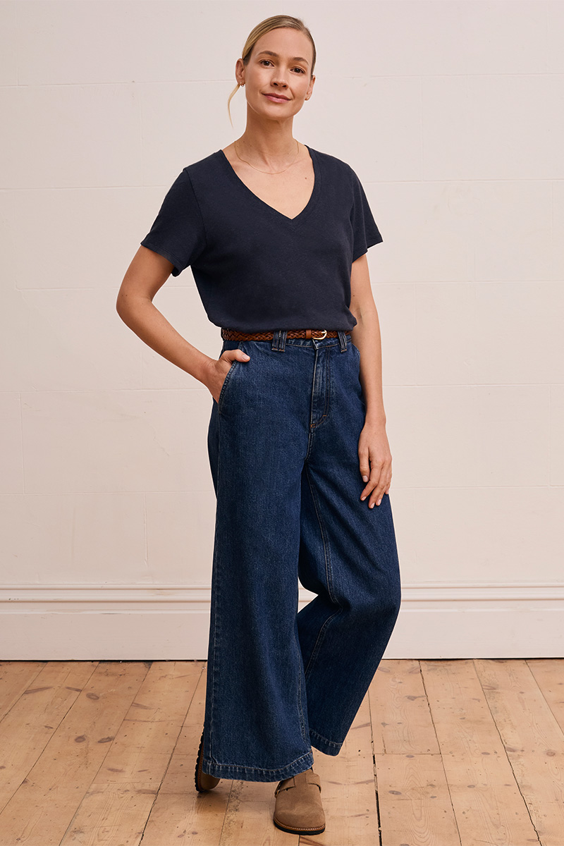 Linen Blend V Neck T Shirt