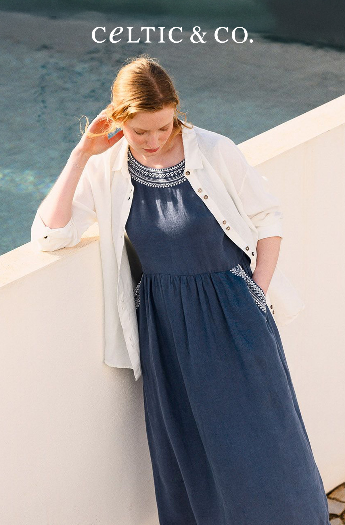Pure Linen Embroidered Sleeveless Midi Dress