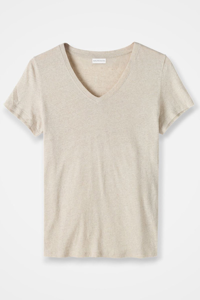 Linen Blend V Neck T Shirt