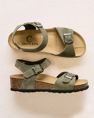 Low Wedge Double Buckle Sandals (olive)