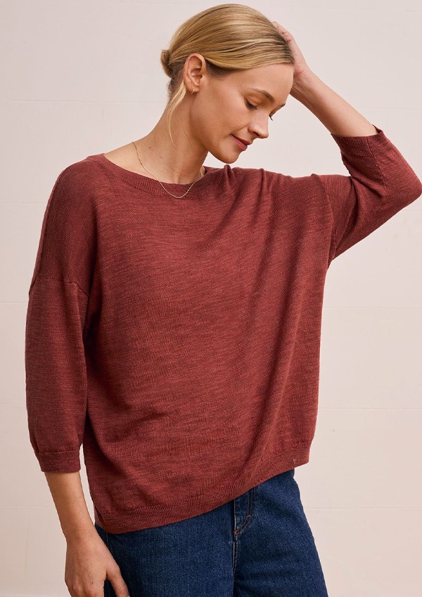Linen Blend Crew Neck Top