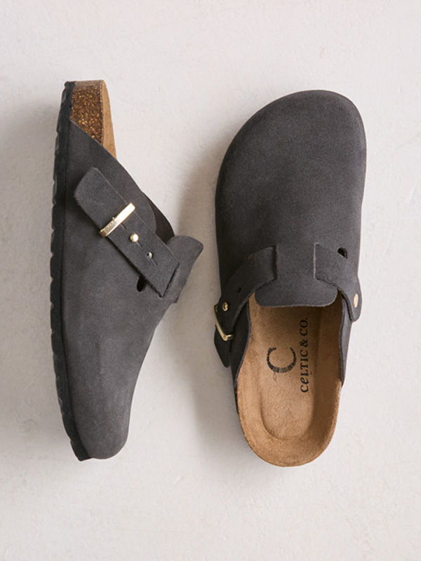 Stud Strap Clogs (charcoal suede)