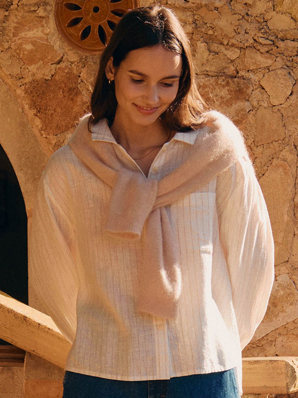 Boxy Shirt (ecru pinstripe)