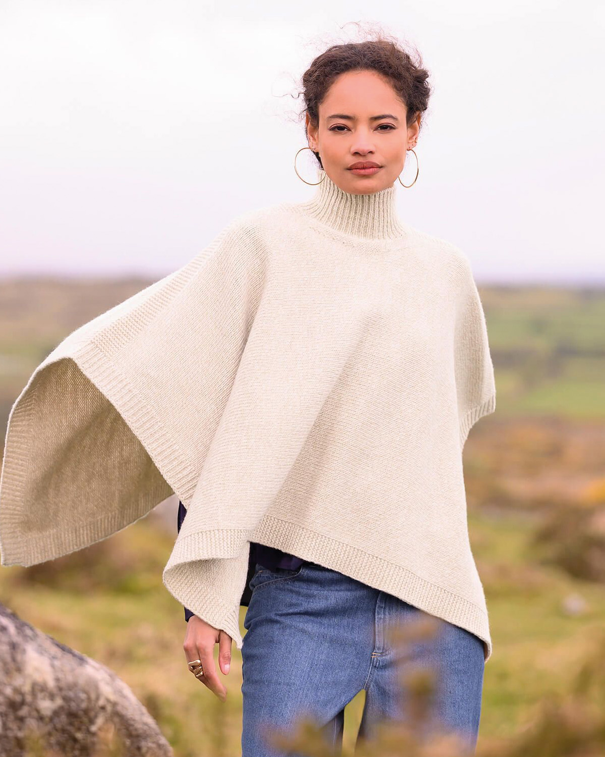 Funnel Neck Poncho (oatmeal)
