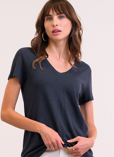 Linen Blend V Neck T Shirt