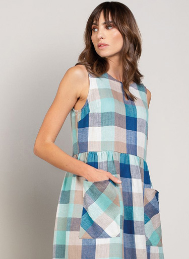 Pure Linen Button Detail Midi Dress