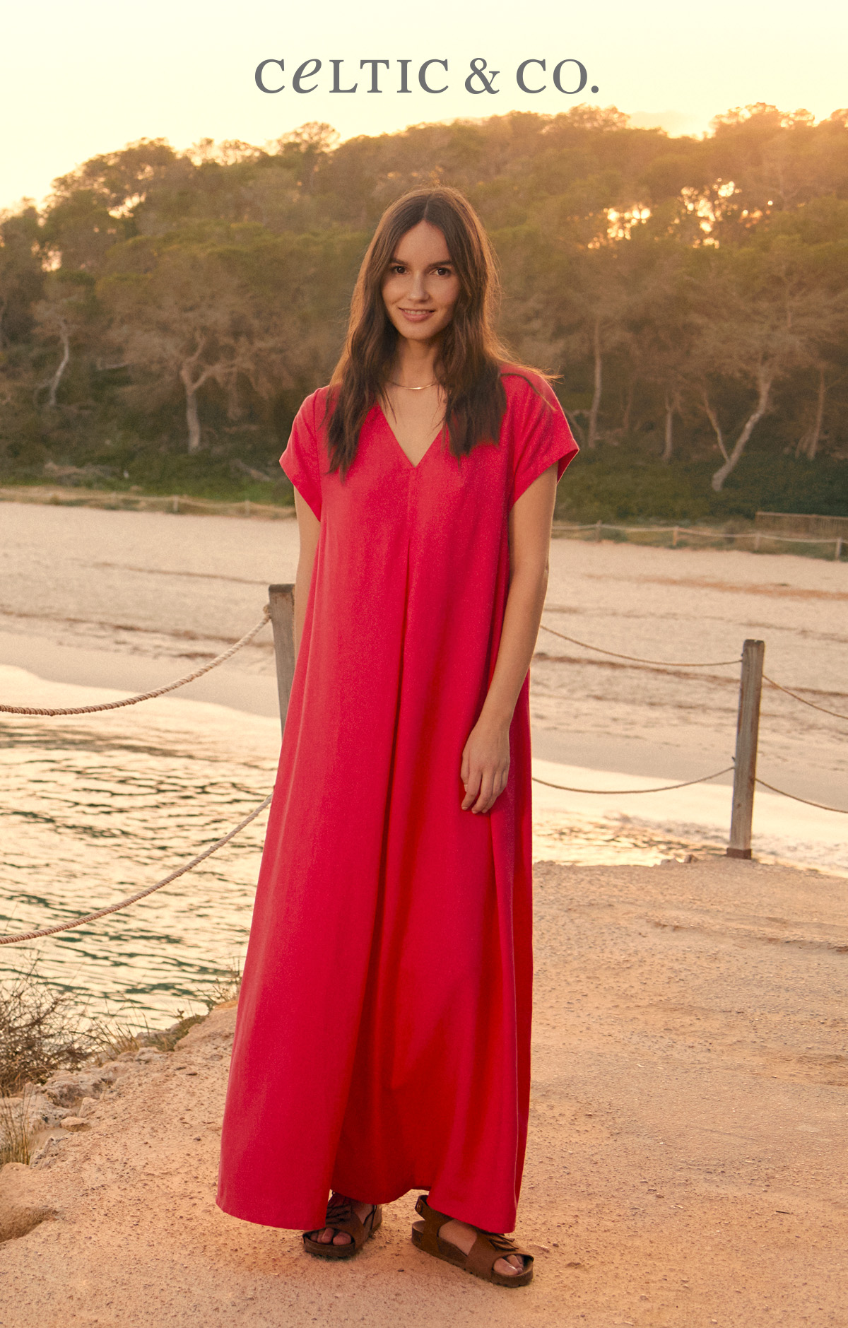 Linen Blend V Neck Maxi Swing Dress (tulip)