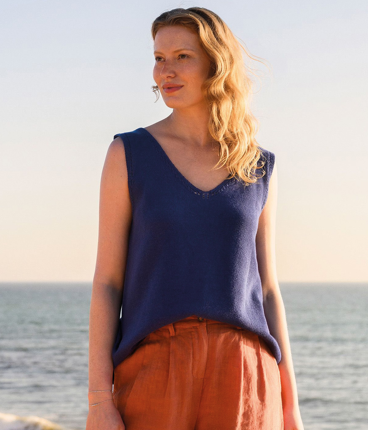 Organic Cotton Knitted V Neck Sleeveless Top