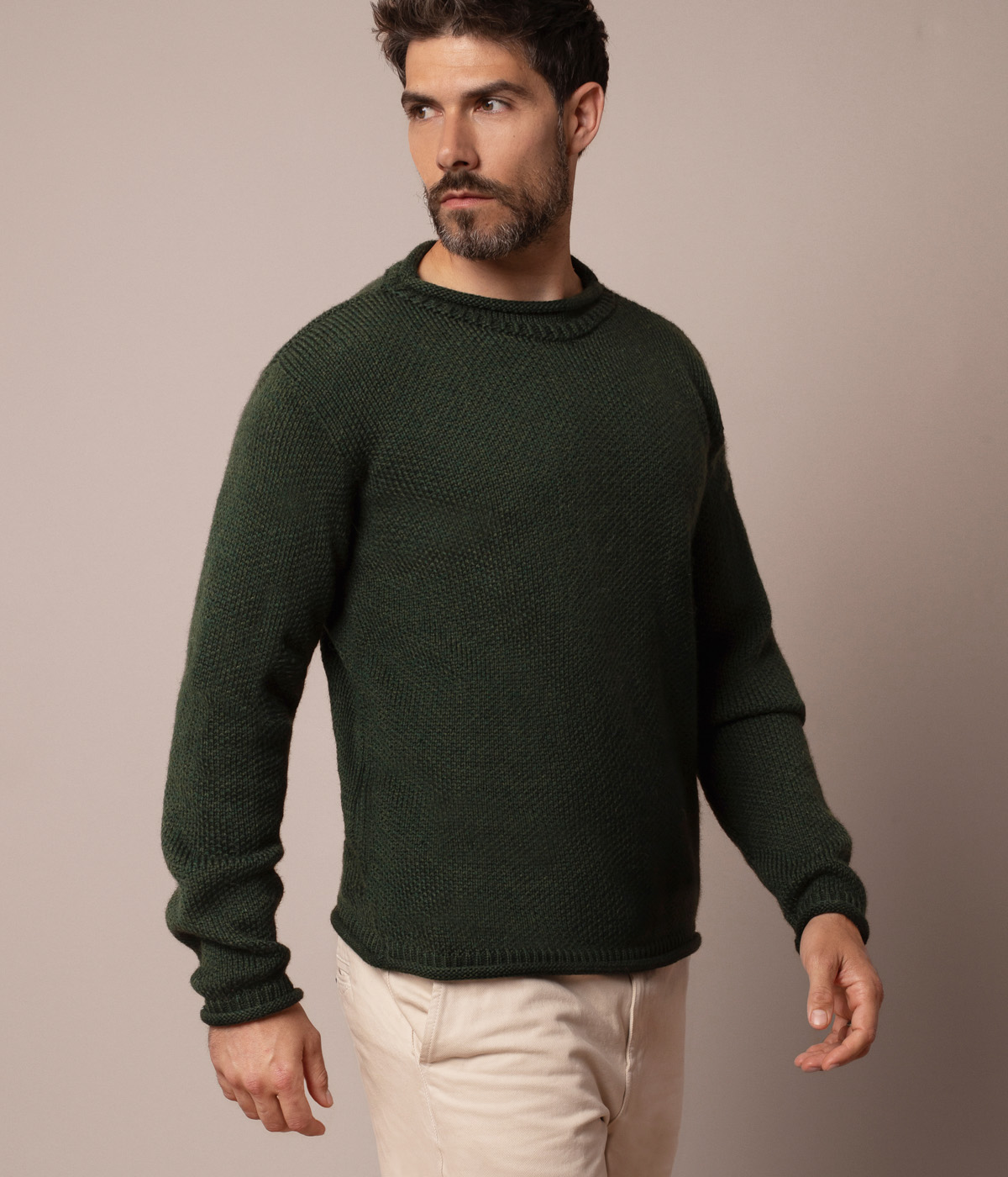 Men's Textured Stitch Crew Neck Jumper