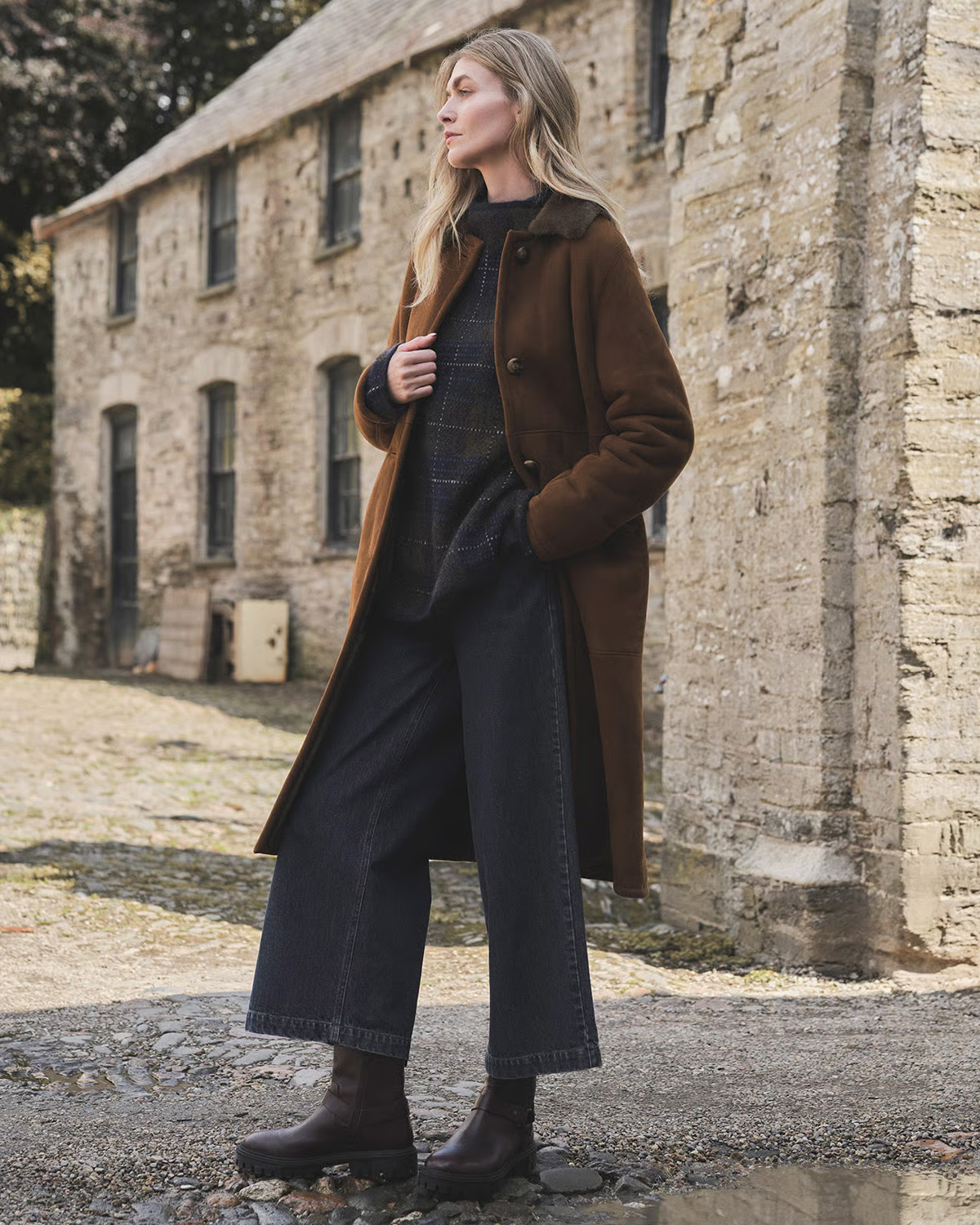 Sheepskin Collared Long Coat
