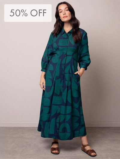 Organic Cotton Blend Pleat Detail Shirt Dress