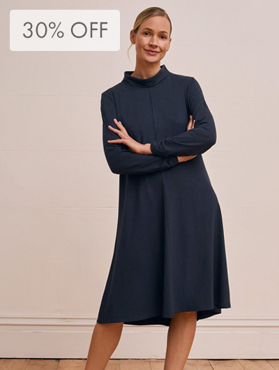 Organic Cotton Blend Roll Neck Swing Dress