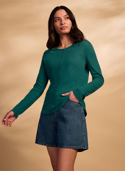 Linen Blend Long Sleeve T Shirt
