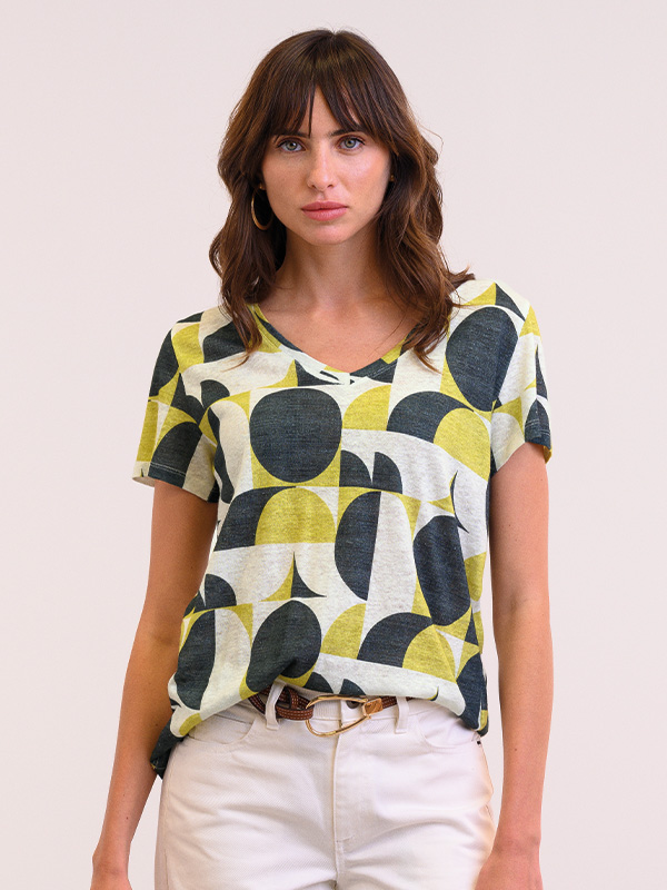Linen Blend V Neck T Shirt