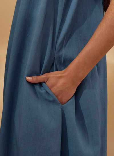 Linen Blend Sleeveless V Neck Maxi Swing Dress